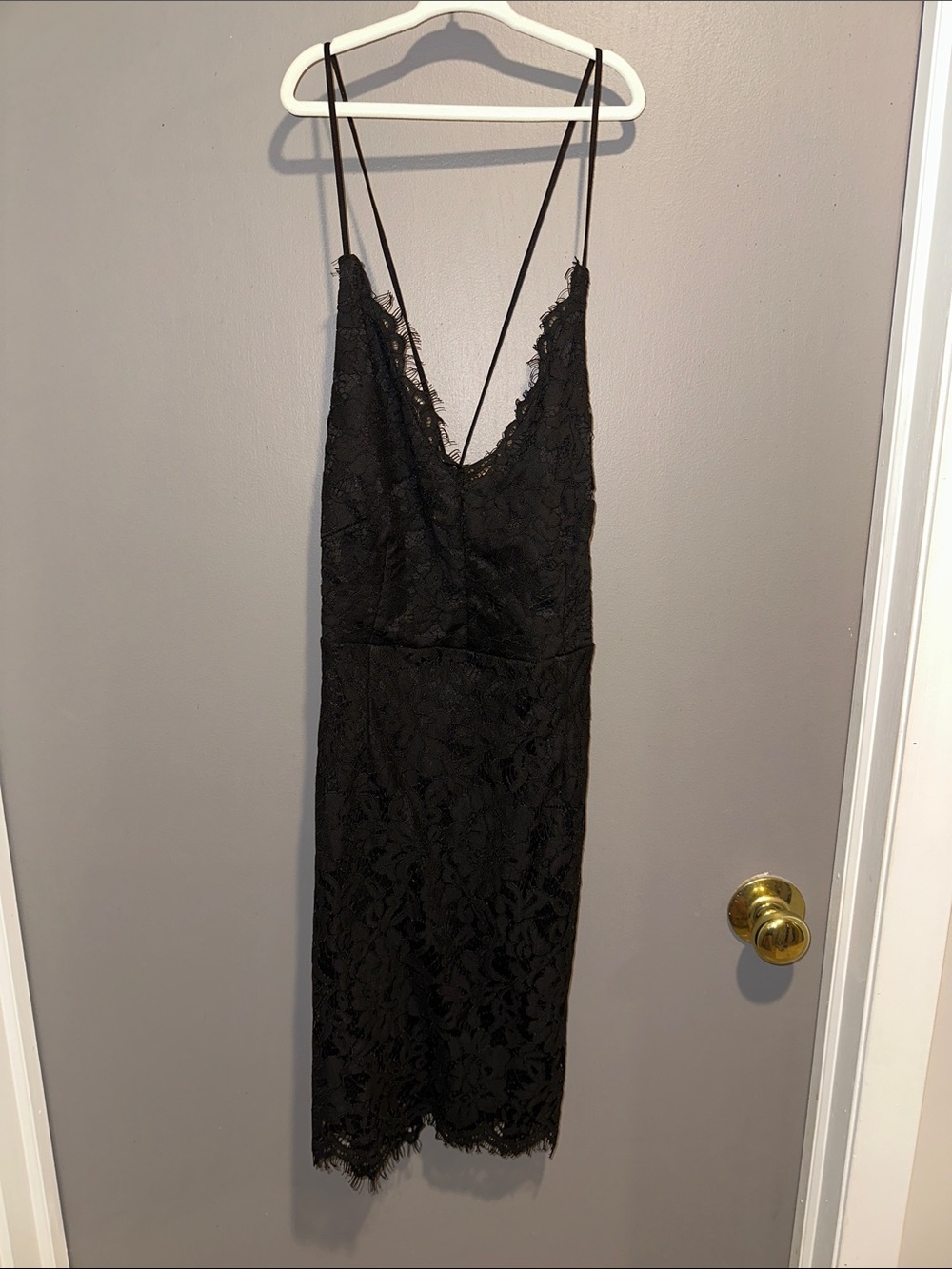 Pink Lily Black Lace Mini Slip Dress with Spaghetti Straps